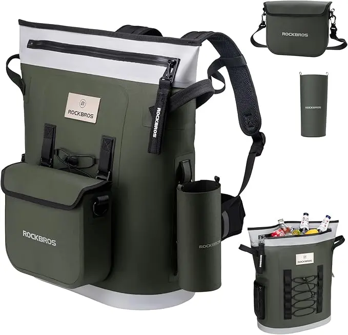 ROCKBROS Unisex Soft Insulated Cooler Backpack, Leak-Proof 30-36 Can Backpack Coolers with Bottle Opener, Shoulder Straps, Waist Belt for Summer Camping, Beach, Cold-Kept Coolers