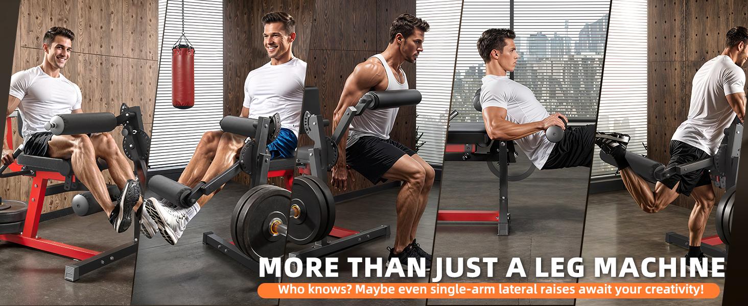 Leg Extension and Curl Lower Body Workout Machine, Heavy Duty Adjustable Leg Rotary Extension Plate Loaded Fitness Equipment for Thigh Home Gym, for 1''/2'' Weight Plates with Easy Mobility Wheels