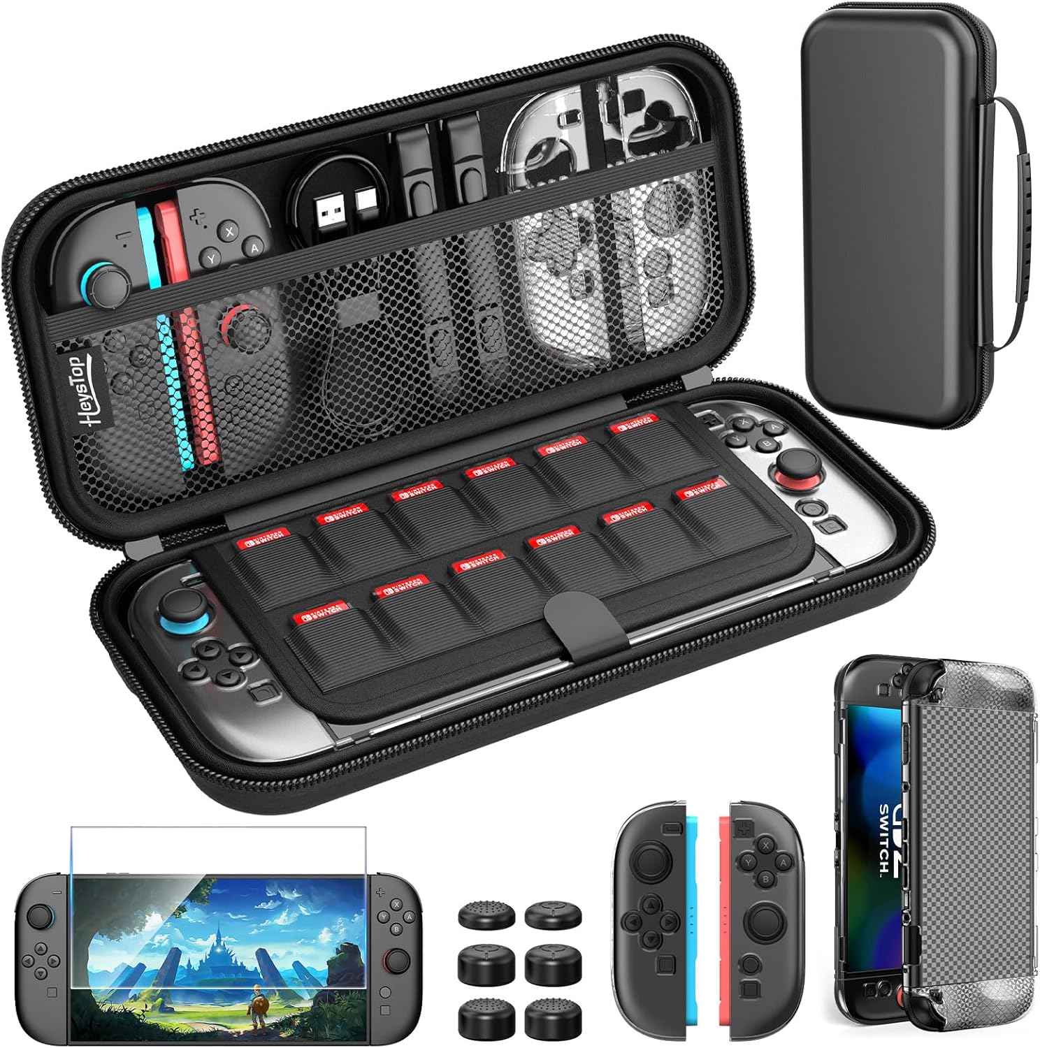 HEYSTOP Switch 2 Case Set - Protective Carrying Case with PC Cover & TPU Grip, Large Capacity for Accessories, HD Tempered Glass, Joystick Covers, Adjustable Console Protector HEYSTOP Switch 2 Case Set - Protective Carrying Case with PC Cover & TPU Grip, Large Capacity for Accessories, HD Tempered Glass, Joystick Covers, Adjustable Console Protector
