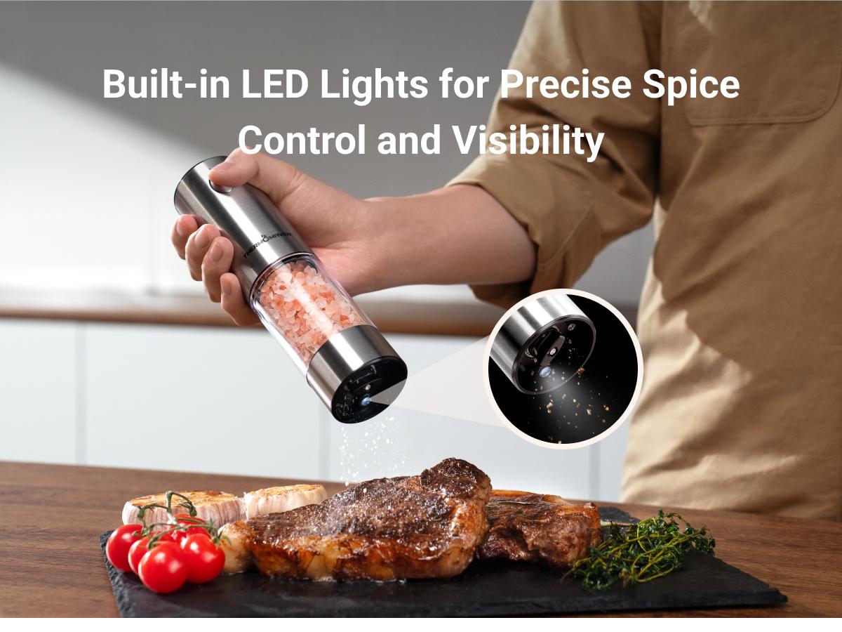 [Large Capacity and LED Light] Electric Salt and Pepper Grinder Set, 3.2oz Larger Rechargeable Automatic with 6 Adjustable Coarseness, Ground Cannon Shaker Peppermill, Black Friday and Christmas Gift