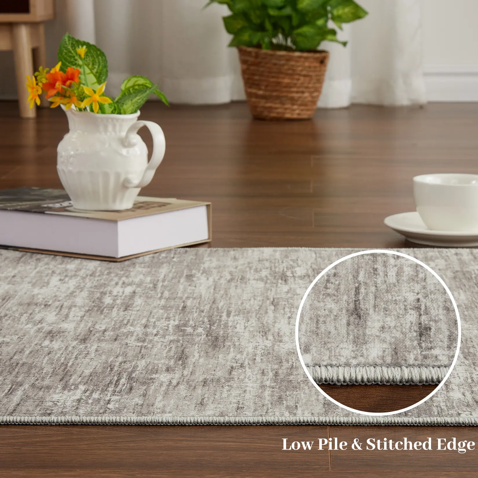 Garvee Washable Non-Slip Runner Rug, Solid Color Low-Pile Thin Soft Non-Shedding, Mark-Resistant Compact Carpet Mat for Kitchen/Hallway/Entryway/Bedroom/Living Room - Grey