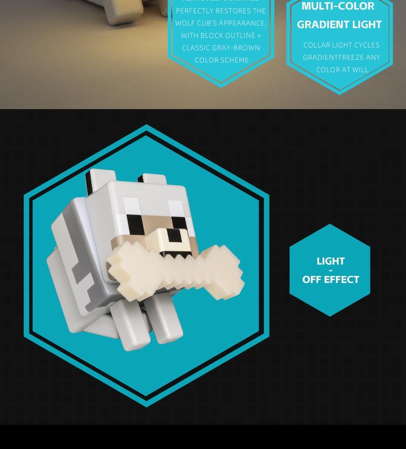 3D Printing Handmade Pixel Wolf LED Night Light with Glowing Bone & RGB Collar Stylish Room Decor Perfect Christmas New Year Gift Idea