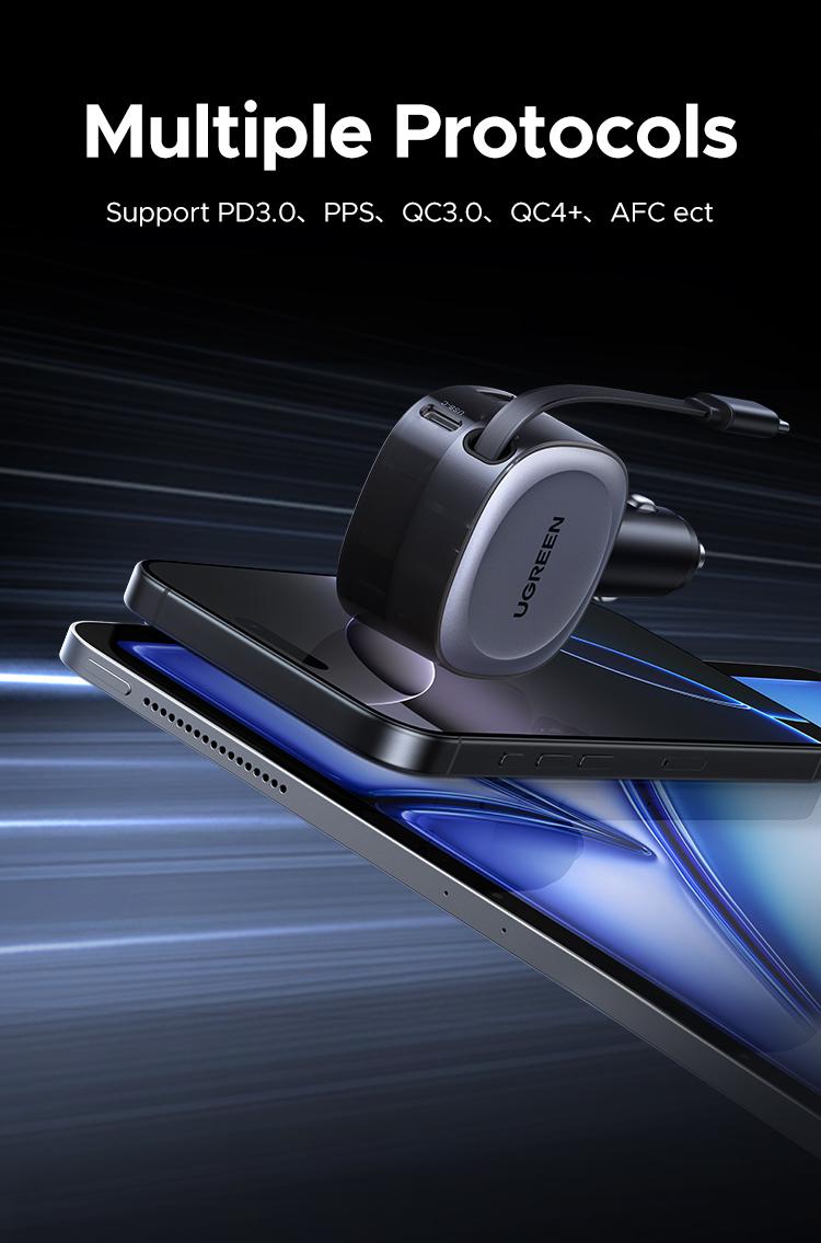 UGREEN Retractable Car Charger, 75W USB C Car Accessories Adapter for iPhone 17/16 USB C Charger Fast Charging, Deals for you, Travel Essentials Gifts for Women Men,September Restock，TikTokShopBlackFriday ,TikTokShopHolidayHaul