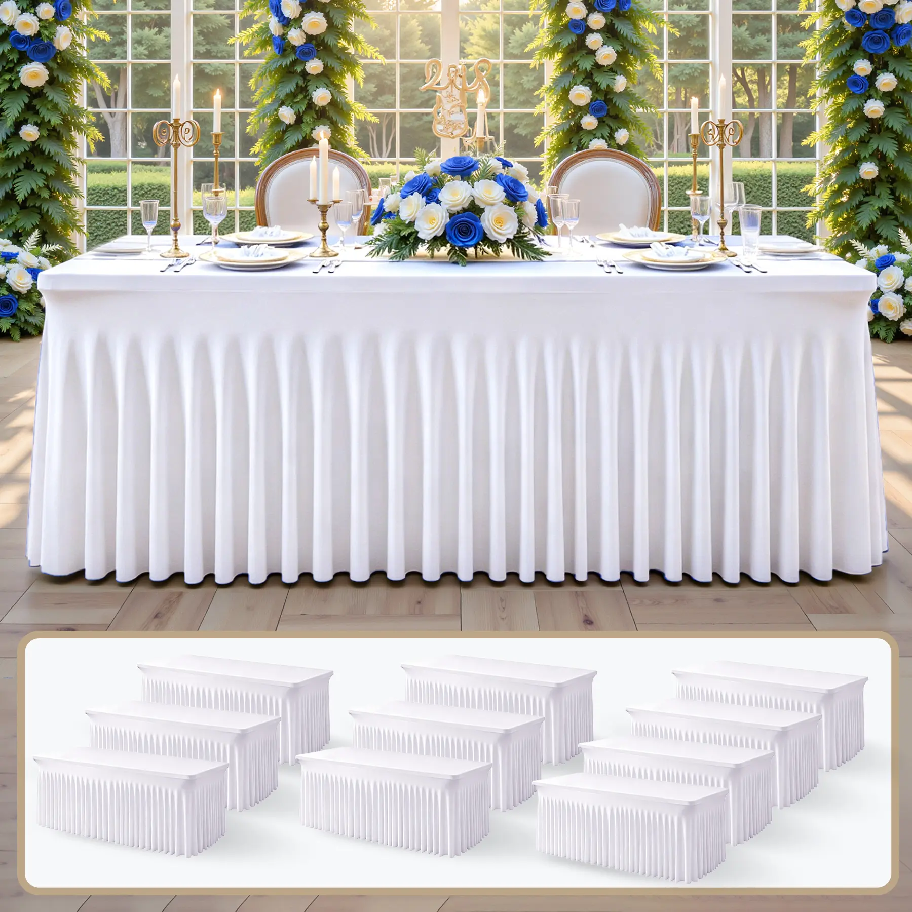8/6FT 10 Packs Spandex Rectangle Table Cover Cloths with Skirt Good Gift for Wedding Folding Table Banquet Baby Shower Birthday Party