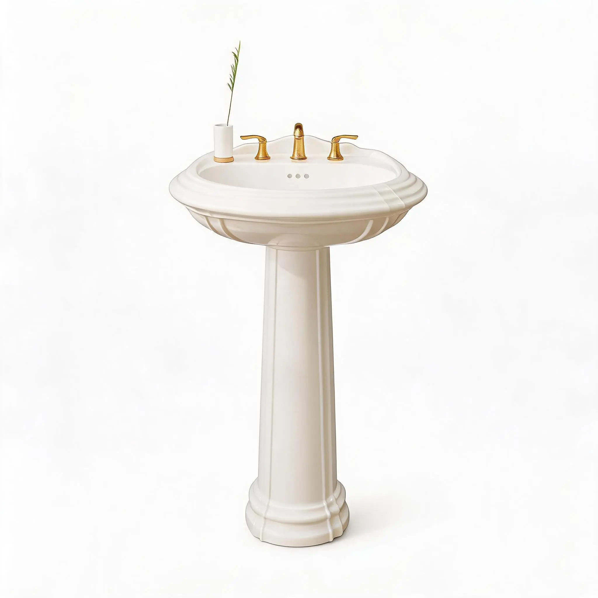 White Ceramic Pedestal Sink | 3-Hole Bathroom Sink with Overflow