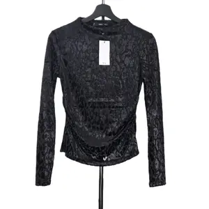 Mango Elegant Black Textured Long Sleeve Top