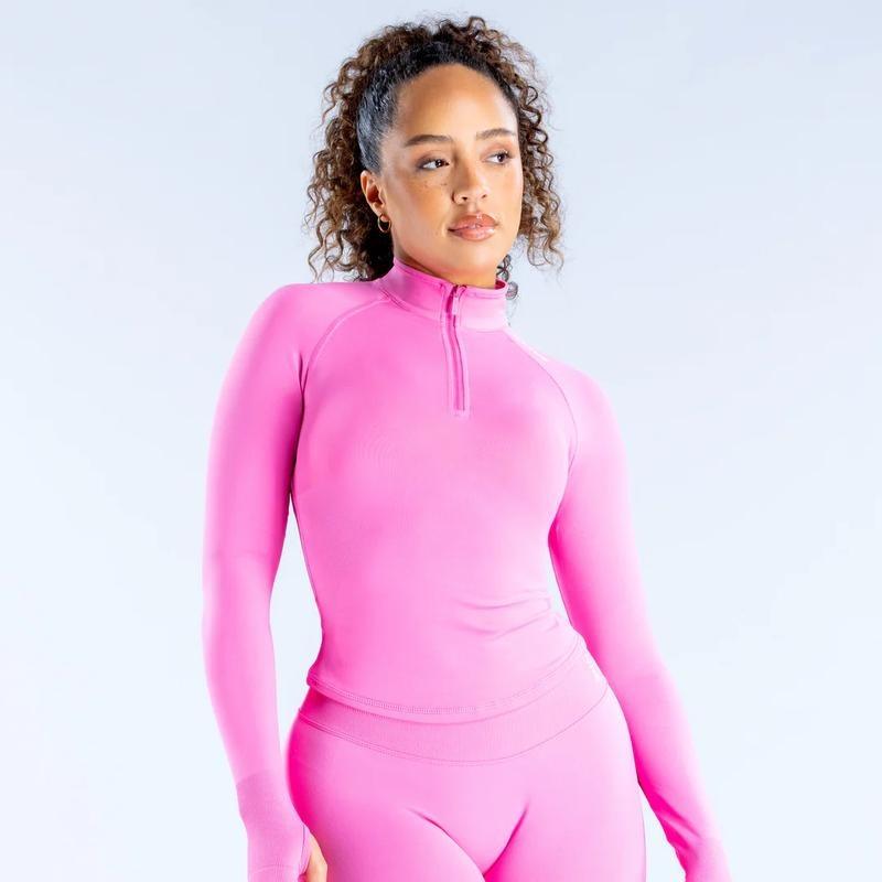 【With lable】DFYNE Impact Half Zippy Seamless Long Sleeve Zip-Up Crop Top & Leggings Set for Women