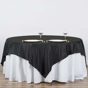 Polyester Square Table Overlay 90"x90" Black - Wrinkle-Resistant and Durable Table Topper for Weddings & Special Occasions
