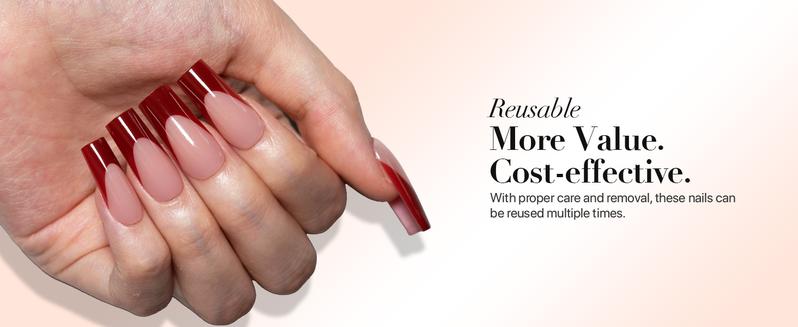 SXC Cosmetics X-Pro Tips French Tip Press on Nails – French Red Edition Starter Kit 150PCS, 15 Sizes, 5 Styles, Beginner-Friendly Red117Kit-M Square