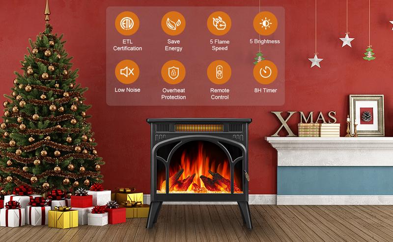 R.W.FLAME Electric Fireplace Heater 12 Flame Colors/ 4 Flame colors, 25"/ 17''Freestanding Infrared Stove, 5100BTU, 3D Realistic Flame Effects, Adjustable Brightness and Heating Mode, Overheating Safe Design, Remote, Timer, ETL Certified energy efficient