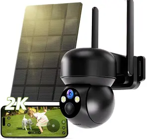 Solar Security Cameras Wireless Outdoor - Battery Power Cameras for Home Security  Outside Surveillance Camera PTZ 360° Camera System with Floodlight Color Night Vision Motion Sensor Alarm