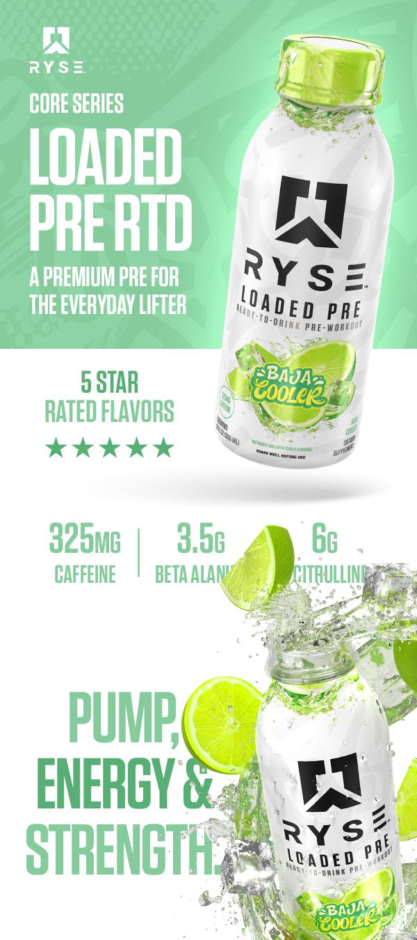 RYSE Loaded Pre Workout Drink - Sugar-Free, Ready to Drink Energy Supplement with 325mg Caffeine for Focus & Pump - 12 fl oz (Pack of 12)