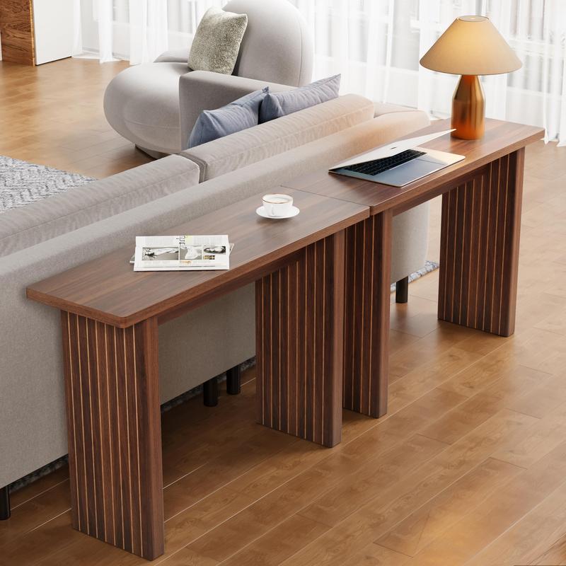 Giratree 43.3" Fluted Wood Couch Table Behind Sofa Long and Skinny for Living Room Hallway Entrance Foyer Mid Century Narrow Entryway Console Table
