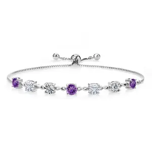 Gem Stone King Gemstone Birthstone White Moissanite and Lab Grown Diamond Accent Infinity Tennis Bracelet for Women in 925 Sterling Silver | Round 5MM and 1MM | Adjustable Bolo Up to 9 Inch | Easy-On Easy-Off