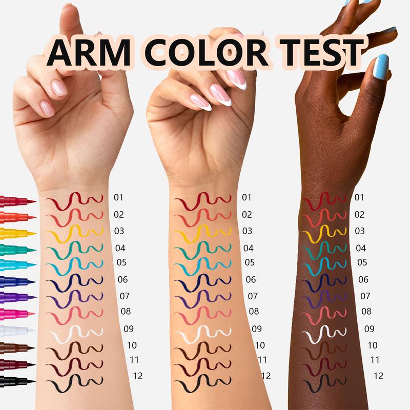 SUGARTY Colorful Liquid Eyeliner 12pcs Set Long Lasting Easy Application Professional Daily Makeup Accessories Cosmetic