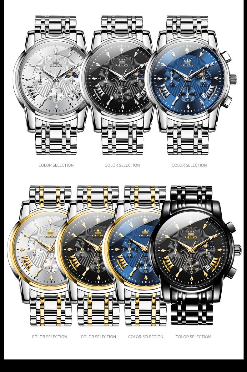 OLEVS Men's Chronograph Quartz Watch G2859 Stainless Steel Waterproof Luminous Date with Luminous Hands, 41 mm Diameter, 20 mm Band Length Casual Trendy Wristwatch OLEVS Men's Chronograph Quartz Watch G2859 Stainless Steel Waterproof Luminous Date with Luminous Hands, 41 mm Diameter, 20 mm Band Length Casual Trendy Wristwatch