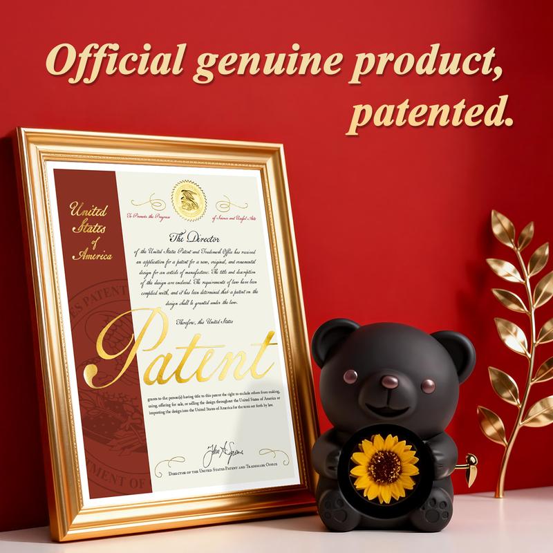 【With Necklace】Mountova Lucky Sunflower Bear Necklace & Gift Box Set, Birthday & Anniversary Gift for Girlfriend Mom Daughter, Room Decor