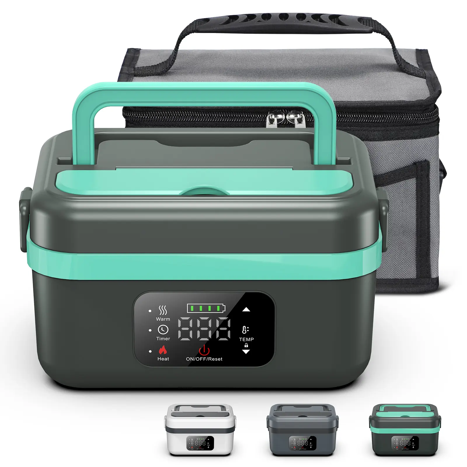 Cordless Electric Lunch Box with Timer 1L Rechargeable Self-Heating Food Warmer Portable for Adults Trucks Cars Offices Camping Travel Green Thermal Box,home essentials