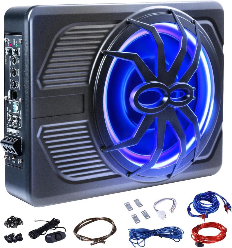 ANDEMAN Car Subwoofer amplifier, Ultra-thin10" Large-caliber subwoofer with Blue LED Ambient Light, 800W Stereo Surround Sound built-in amplifier, High/Low Level Input for Car/Truck ANDEMAN Car Subwoofer amplifier, Ultra-thin10" Large-caliber subwoofer with Blue LED Ambient Light, 800W Stereo Surround Sound built-in amplifier, High/Low Level Input for Car/Truck