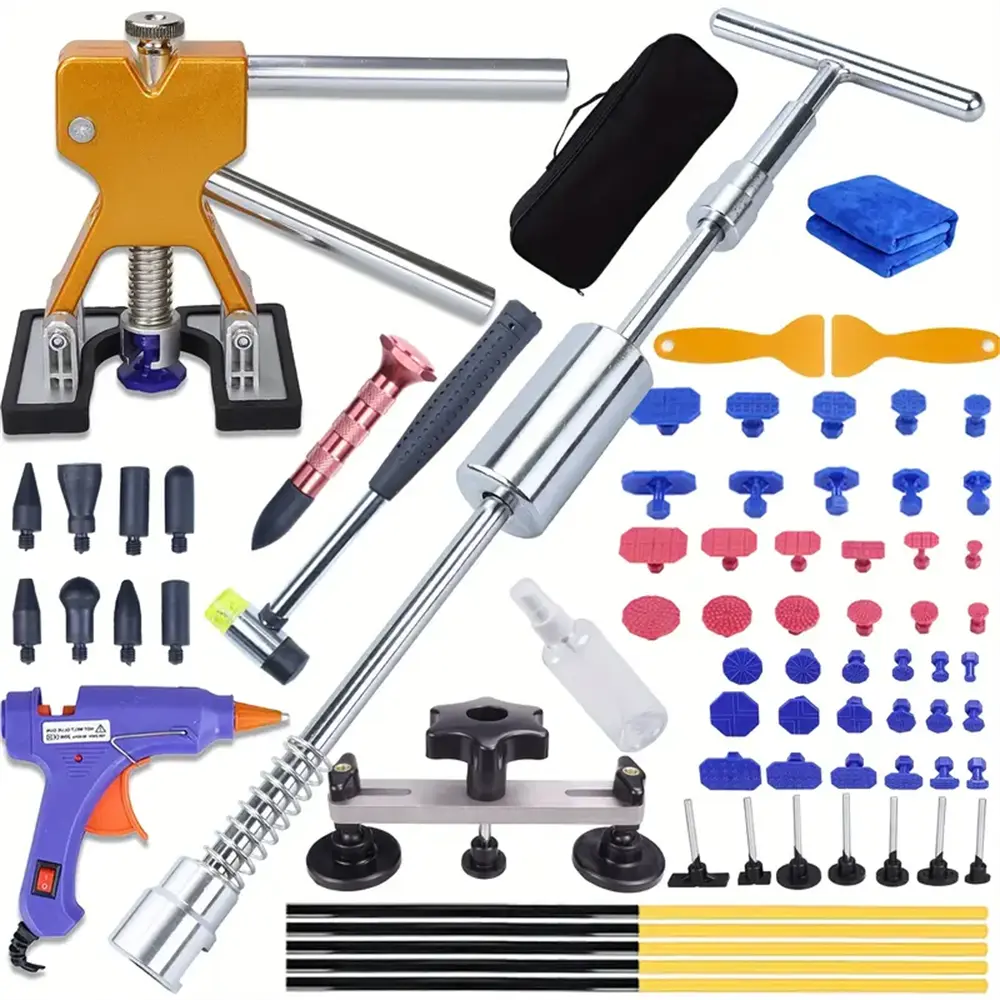 77pcs Paintless Dent Repair Kit with Adjustable Dent Puller & Glue Gun - DIY Car, SUV, Motorcycle Dent Removal - - Suction Cup System for Auto Body, Fridge, Washing Machine Hail，dent puller kit (US Plug）