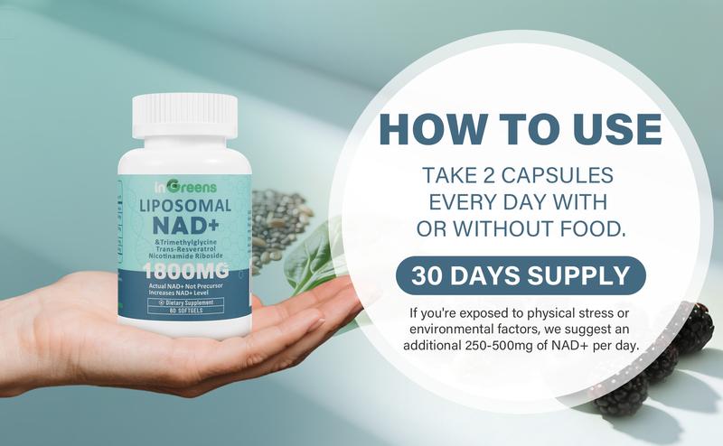 inGreens 2 Cup NAD+ Supplement 1800 mg with Nicotinamide Riboside 200mg, Trans Resveratrol 200mg, Trimethylglycine 200mg，Boost NAD+, Cellular Energy and DNA Repair, 120 Softgels non-pharmaceutical Fitness Healthcare Dietary Edible
