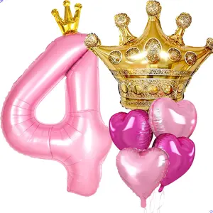 40-Inch Pink Crown 4 Balloon for Princess Birthday, Royal Party Decor & Supplies for Girls