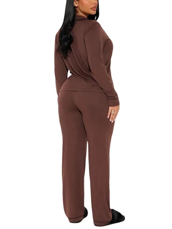 JointlyCreating Women's Pajama Set 2 Piece Satin Sleepwear Long Sleeve Button Down Top & Pant Classic OL Style Autumn Loungewear