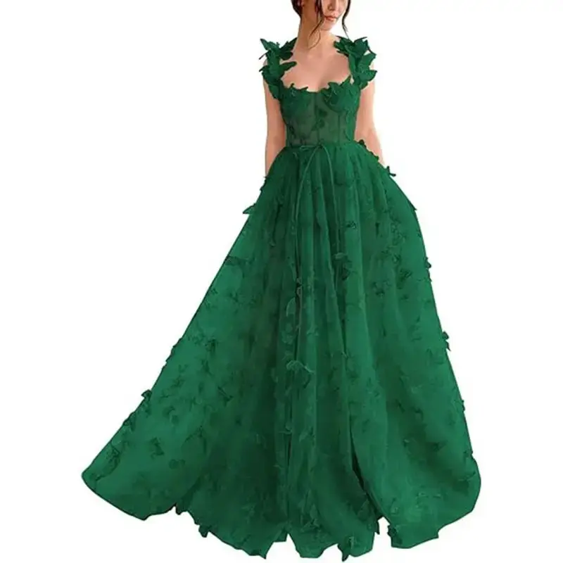 Dark green long skirt butterfly