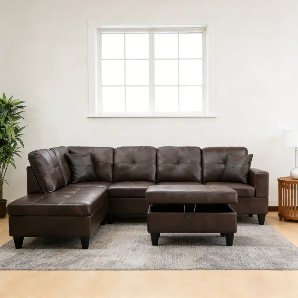 Brown Faux Leather 3-Piece Sofa Set - Easy-Clean Couch for Living Room & Family
