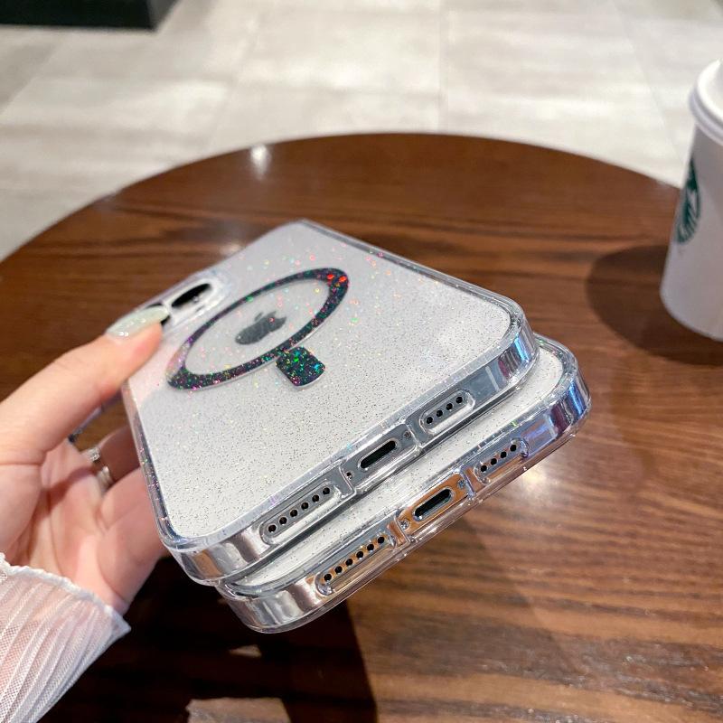 Sparkly Clear Glitter Shiny Bling, Aesthetic Soft TPU Protective Phone Case Magnetic Wireless Cases for iPhone 16 Pro Max 12 13 14 15 Pro