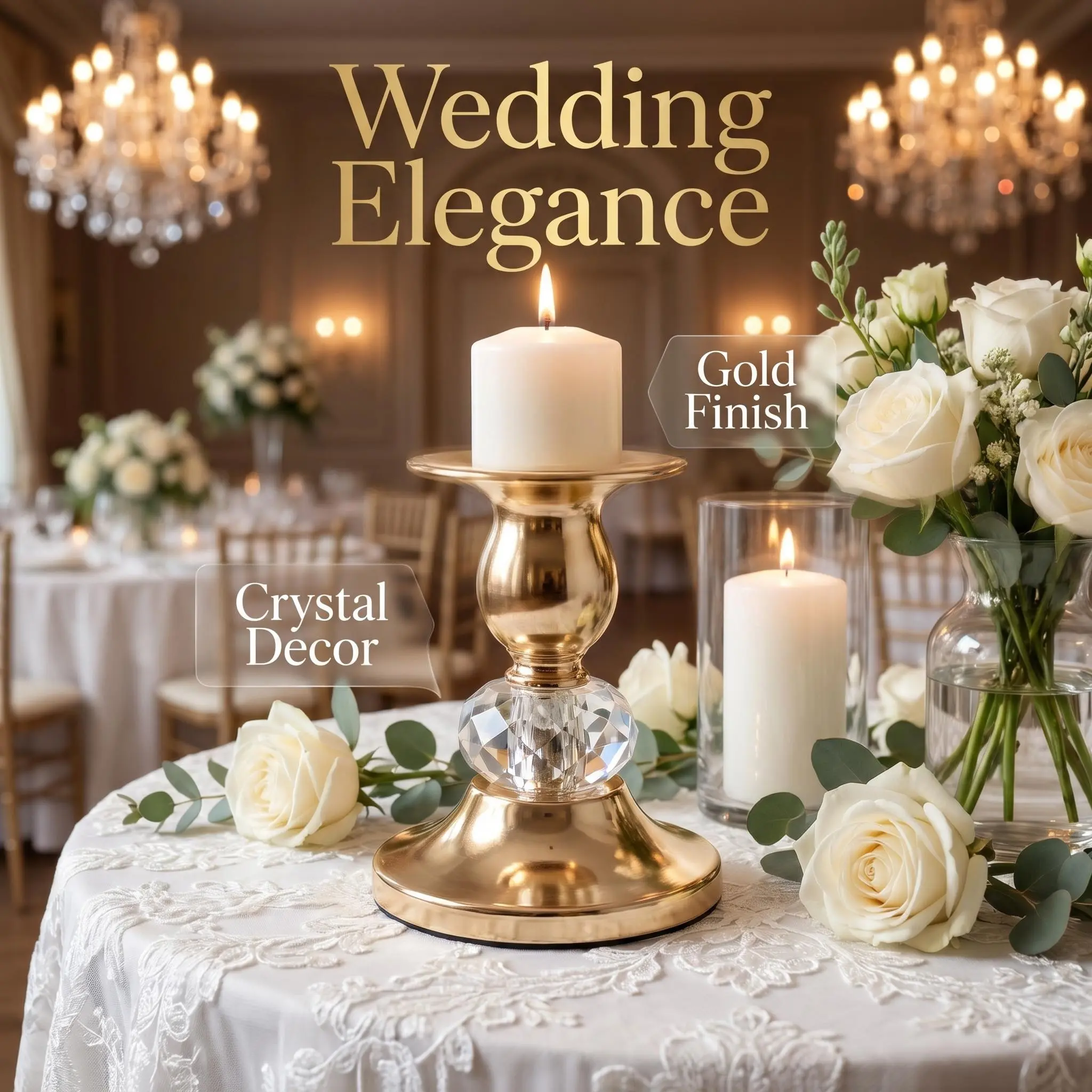 Luxury Polished Metal Crystal Candle Holder 6‑Pack for Fireplace Mantel Dinner Party Christmas Halloween Home Decor