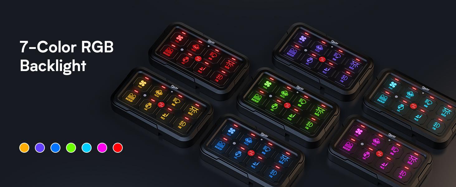 RGB 8 Gang Switch Panel, Universal Circuit Control Relay System w/Momentary Toggle Pulsed Memory Function, Automatic Dimmable, 12-24V Light Switch Panel for Truck UTV Car Boat, IP65 Waterproof RGB 8 Gang Switch Panel, Universal Circuit Control Relay System w/Momentary Toggle Pulsed Memory Function, Automatic Dimmable, 12-24V Light Switch Panel for Truck UTV Car Boat, IP65 Waterproof