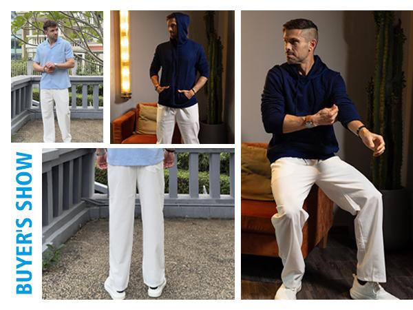 COOFANDY Men's Casual Linen Pants Loose Fit Elastic Waist Drawstring Lightweight Pant Summer Beach Trousers
