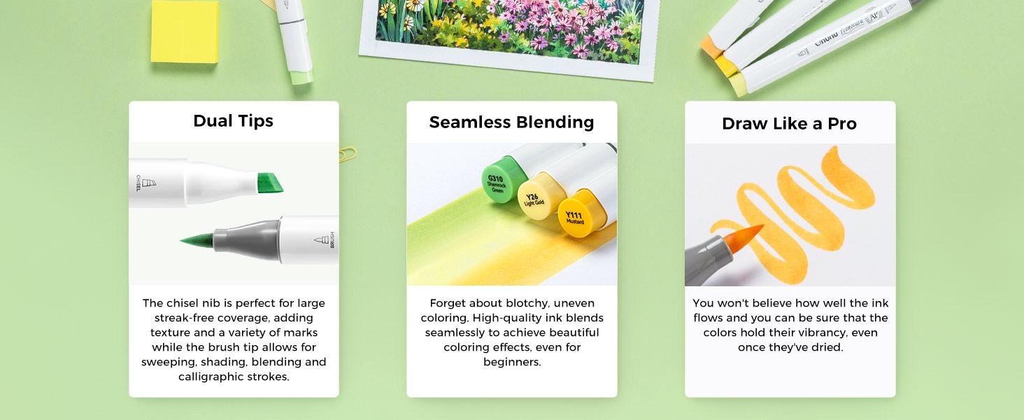 Ohuhu Alcohol Markers: Brush & Chisel Dual Tips - 320-color - Double Tipped Art Sketch Marker Set for Artists Adults Coloring Illustration - Refillable Ink - Honolulu Series of Ohuhuart - Women's Day Gift