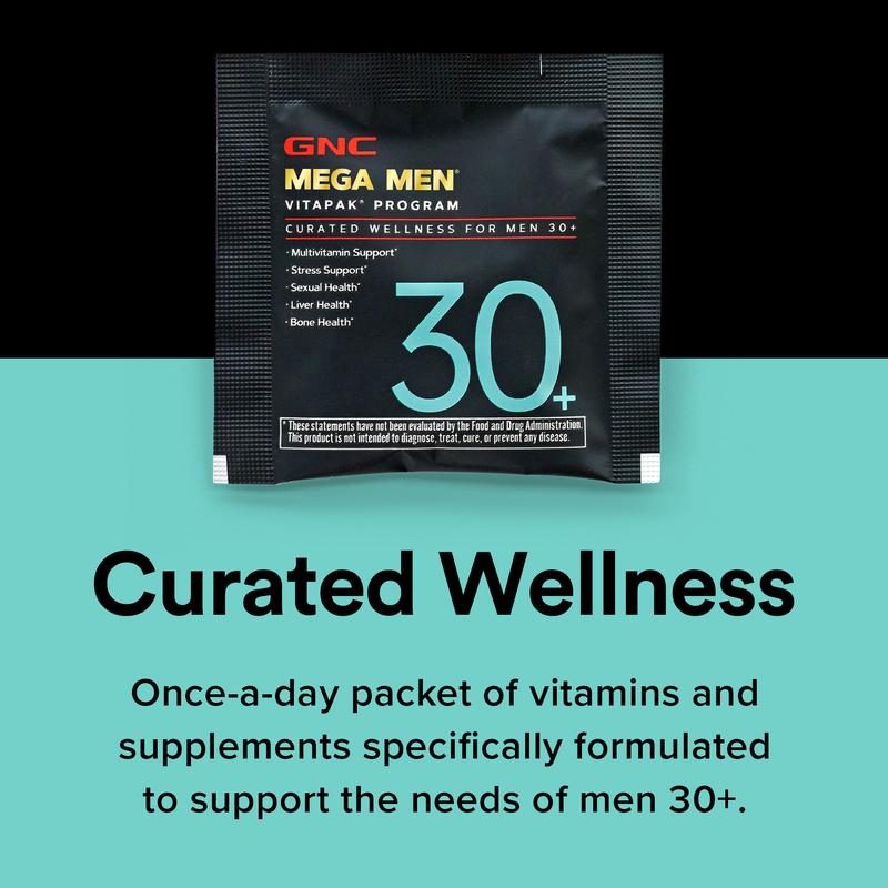 GNC Mega Men's 30+ Vitapak, 5-in-1, Multivitamin, Stress & Bone Support, 30 Count, Healthcare, Edible Dietary Supplement, Overall Wellness, Fitness, Jumpstart