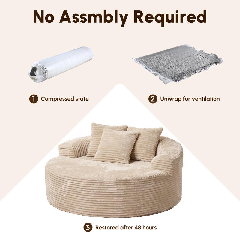 【Black Friday Sale】Ovios 59" W Oversized Round Sofa Bed - Fluffy Lazy Bean Bag, Modern Deep Seat Couch for Relaxation, Plush Corduroy Fabric, 3 Pillows Included, No Assembly Required 【Black Friday Sale】Ovios 59" W Oversized Round Sofa Bed - Fluffy Lazy Bean Bag, Modern Deep Seat Couch for Relaxation, Plush Corduroy Fabric, 3 Pillows Included, No Assembly Required