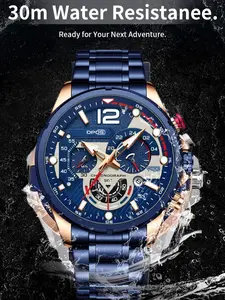 Men's Chronograph Quartz Watch Stainless Steel Waterproof Luminous Date with Luminous Hands,  Length Casual Trendy Wristwatch