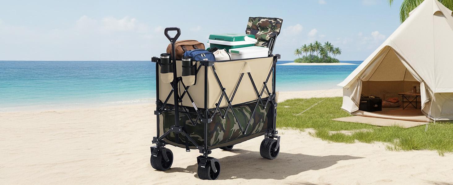 Large Capacity Folding Double Decker Wagon with Brakes 440 lbs Capacity Foldable Wagon Cart with Flexible Handle All Terrain Big Wheels for Grocery Sports Garden Camping Large Capacity Folding Double Decker Wagon with Brakes 440 lbs Capacity Foldable Wagon Cart with Flexible Handle All Terrain Big Wheels for Grocery Sports Garden Camping