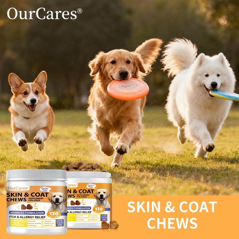 OurCares Skin & Coat Chews for Dogs | 120 Soft Chews, Chicken FlavorEnhances Fur Shine & Softness, Relieves Dry Itchy Skin, Repairs & Strengthens Skin Barrier Supplements Advanced Formulation