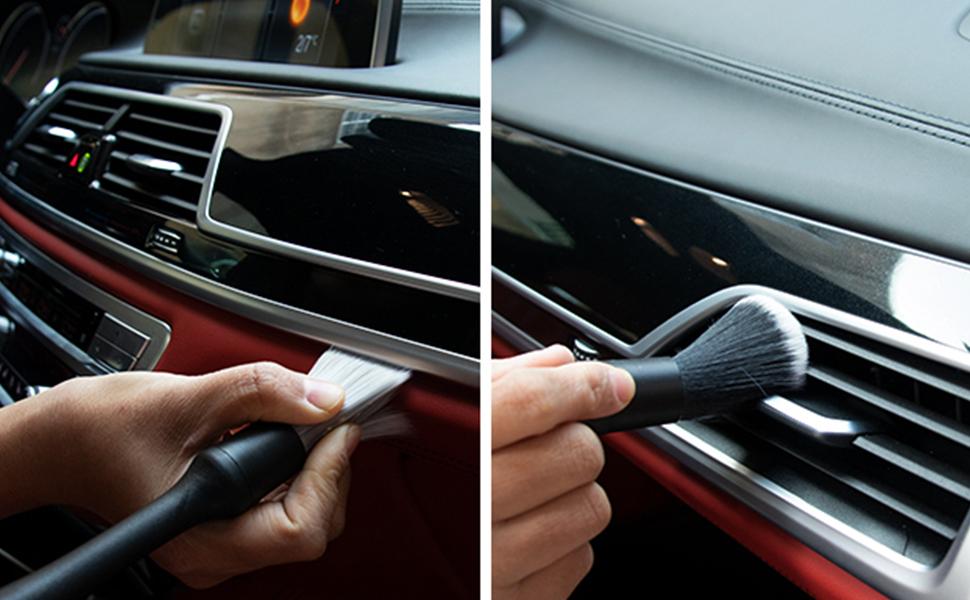 4 PCS Car Detailing Brush Set for Cleaning Interior or Exterior, Boars Bristle Detailing Brushes, Dusting Cleaning Supplies, Tool for Emblem, Air Vents, Wheels, Leather Upholstery Seat