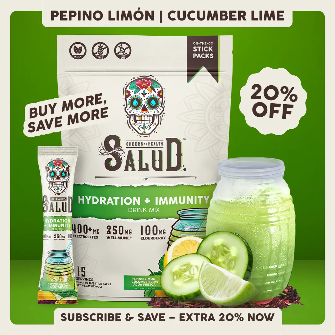 Salud 2-in-1 [Hydration + Immunity - Cucumber Lime] Electrolytes Powder, Agua Fresca Drink Mix, Elderberry, Dairy & Soy Free, Non-GMO, Gluten Free, Vegan, Low Calorie, 1g Sugar (15 Servings)