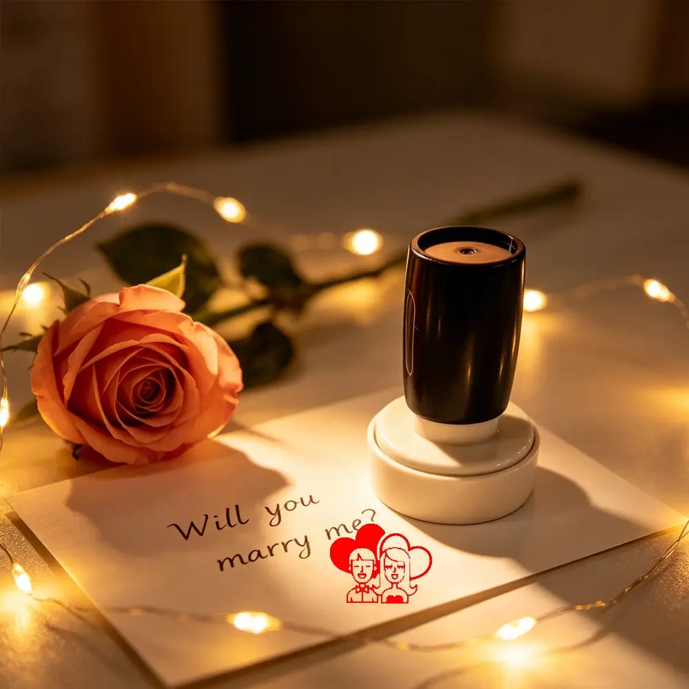 Romantic Wedding Couple Self-Ink Stamp, Heart and Bride Groom Stamp, Ink, Ideal for Invitations, Anniversaries, Cards, Gifts
