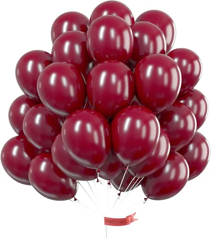 PartyWoo 50 Pcs 12-Inch 20% Thicker Matte Retro Rubber Burgundy Blow Up Balloons - DEHP-Free, Durable Material Decoration for Wedding, Birthday (Red-Y62)
