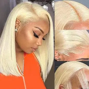 Blonde Bob Wig Human Hair 13x4 HD Lace Frontal Glueless Wigs Human Hair for Black Women 180 Density Pre Plucked 100% Brazilian Virgin Blonde Wigs Human Hair - 10 Inch Skinlike 613 Bob Wig
