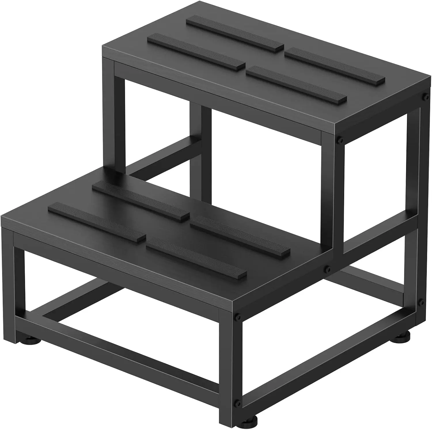 Black 2-Step Stool for Adults Kids - Heavy-Duty Sturdy Steel Frame, Wooden Steps, 500lbs Load Capacity, Non-Slip Indoor Footstool for High Bed, Kitchen, RV