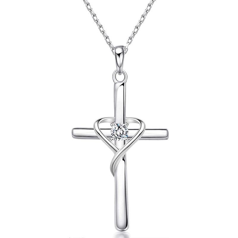 Women's Creative Cross Heart Zirconia Pendant Jewelry Women Birthday Anniversary Pendant Necklace Jewelry Party Wedding Gift Synthetic Zirconia Classic Cross Pendant Necklace
