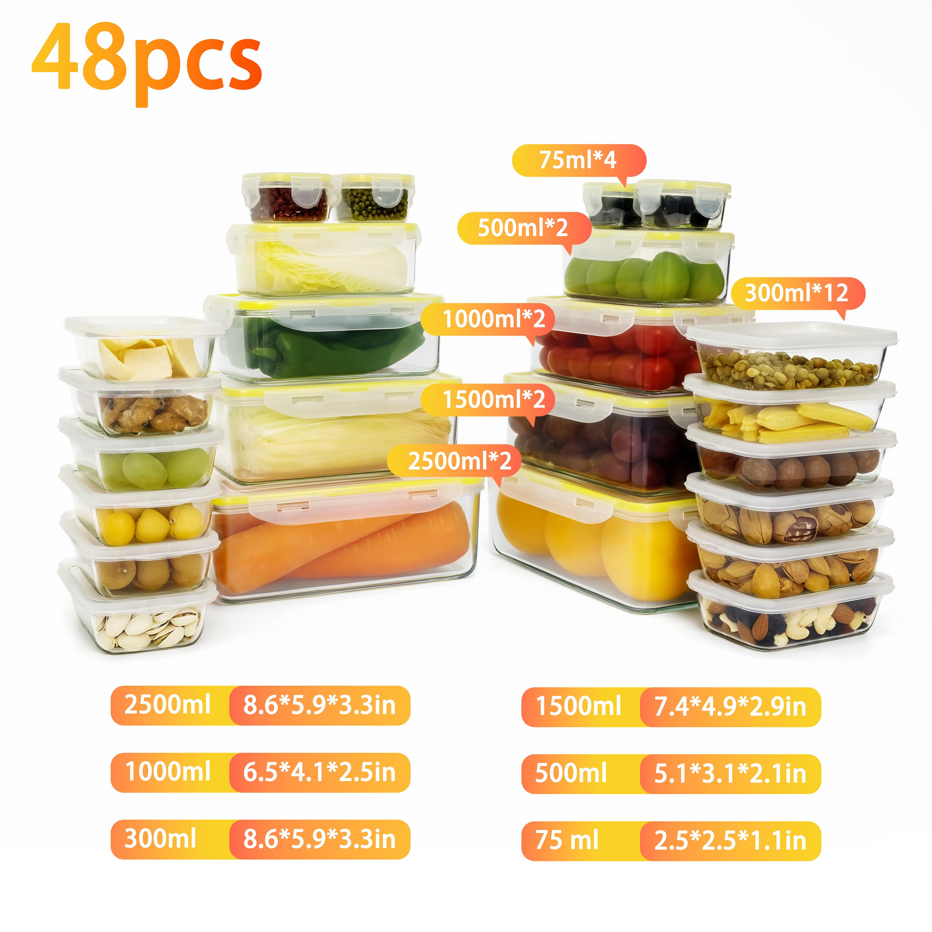 48-Piece / 24-Piece / 8-Piece Reusable Meal Prep Containers with Lids - Rectangular Space-Saving Design, Hollow Waterproof Silicone Construction, Air-Tight Seal, Freezer-Safe & Dishwasher-Safe, Suitable for Storing and Preserving Both Raw and Cooked Foods