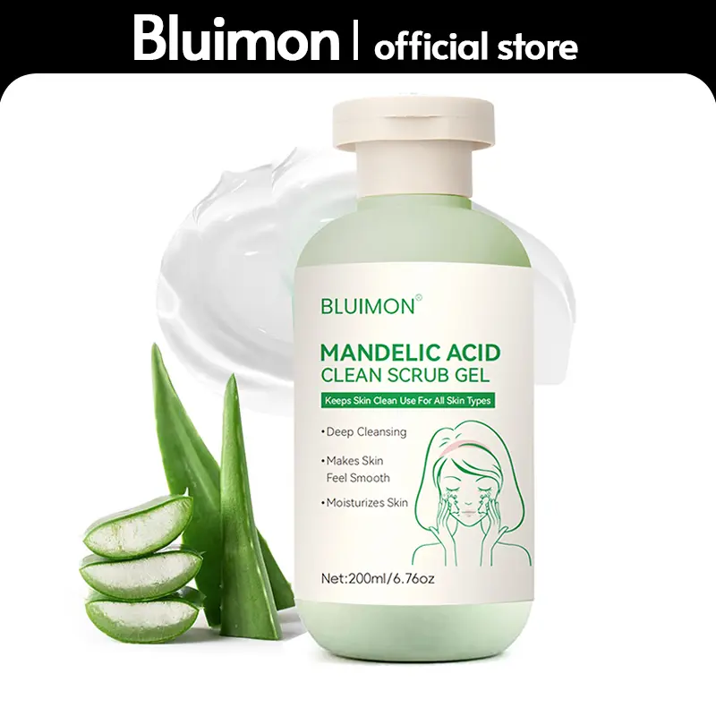 Bluimon Collagen Boosting Exfoliating Gel Positively Radiant Skin Brightening Daily Facial Scrub with Moisture-Rich Plant Extract 6.76 oz Hydrate Hypoallergenic