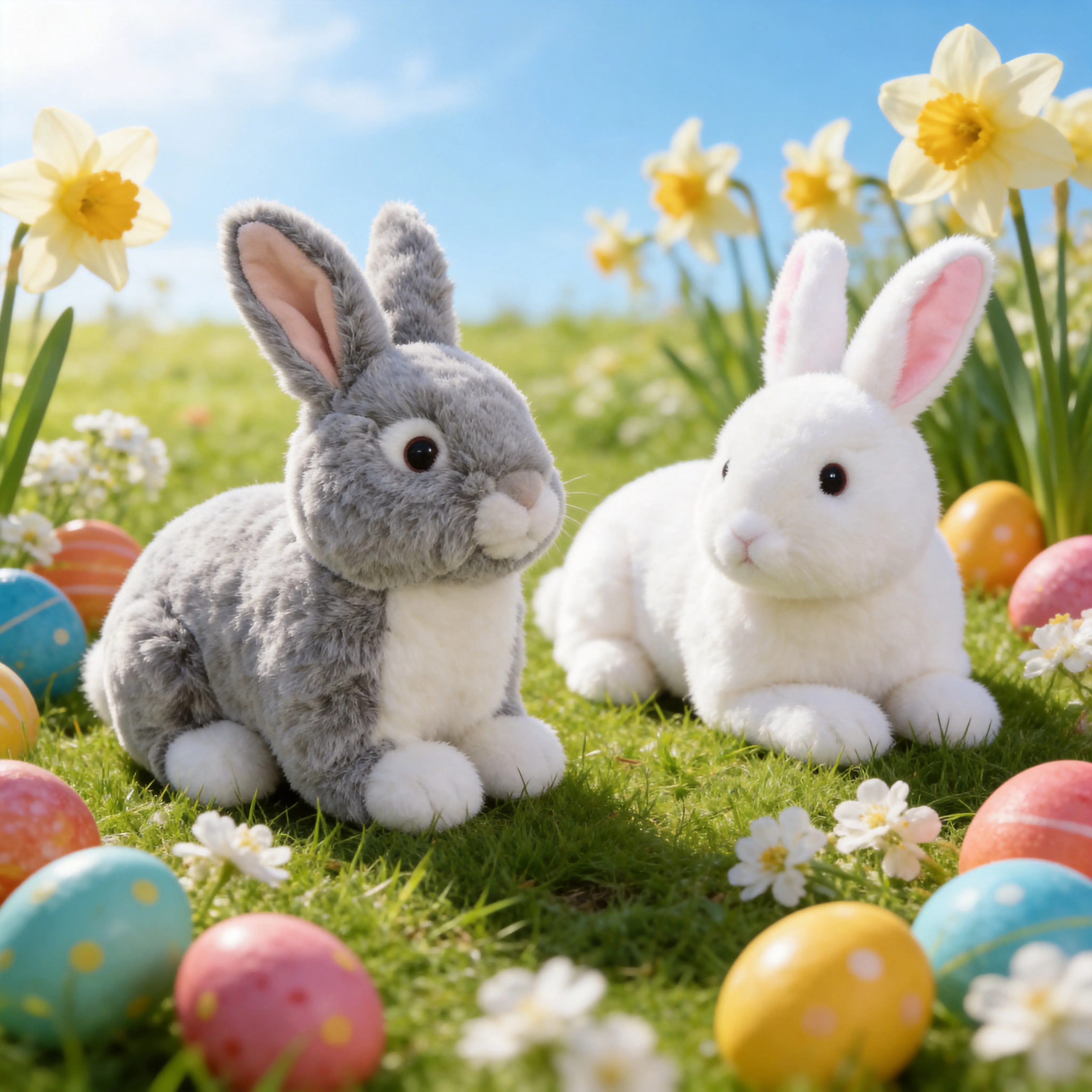 Realistic Fabric Stuffed Bunny Set - Soft Dolls, Cute & Fun Plush Rabbit Toy for 3-4 Years Old Girls, Easter Basket Gift Stuffers, Home & Nursery Decoration, No Battery Needed