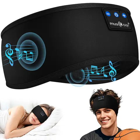 MUSICOZY Bluetooth 5.4 Wireless Sleep Headband Headset - Classic Black 3-in-1 Eye & Ear Care, Invisible Ultra-Thin Stereo Audio, Noise Cancellation, Sweat-Absorbing, Rechargeable, Wireless Freedom, No Cables, Ideal for Side Sleepers, Fitness, Perfect Gift